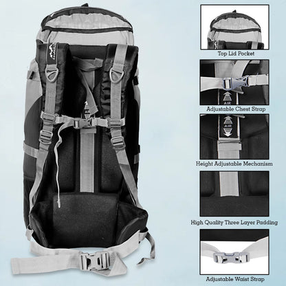 Endeavour Aerodynamic Rucksack For Hiking/Camping/Trekking with Rain Cover/Shoe & Laptop Compartment - 60 Ltr