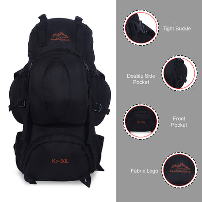 Endeavour K2 Military Rucksack For Hiking/Camping/Trekking with Rain Cover/Shoe & Laptop Compartment - 50 Ltr