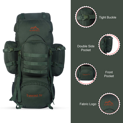 Endeavour Everest Military Rucksack For Hiking/Camping/Trekking with Rain Cover/Shoe & Laptop Compartment - 75 Ltr