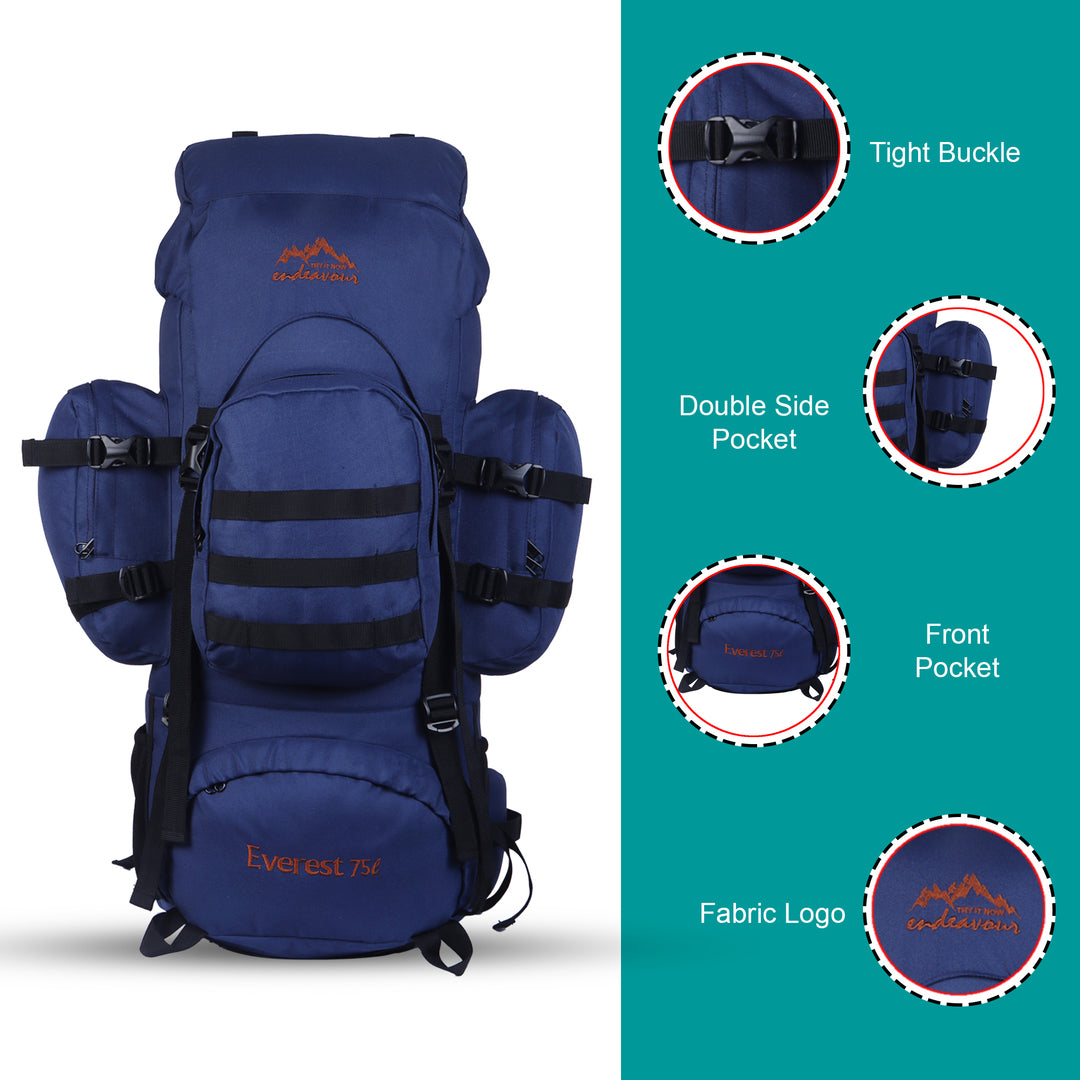 Endeavour Everest Military Rucksack For Hiking/Camping/Trekking with Rain Cover/Shoe & Laptop Compartment - 75 Ltr