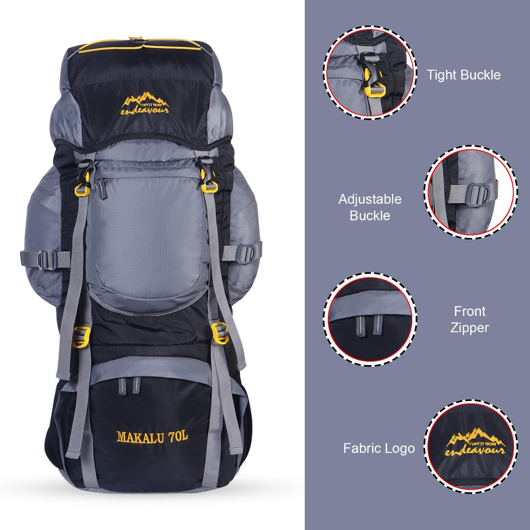 Endeavour Makalu Rucksack For Hiking/Camping/Trekking with Rain Cover/Shoe Compartment - 70 Ltr
