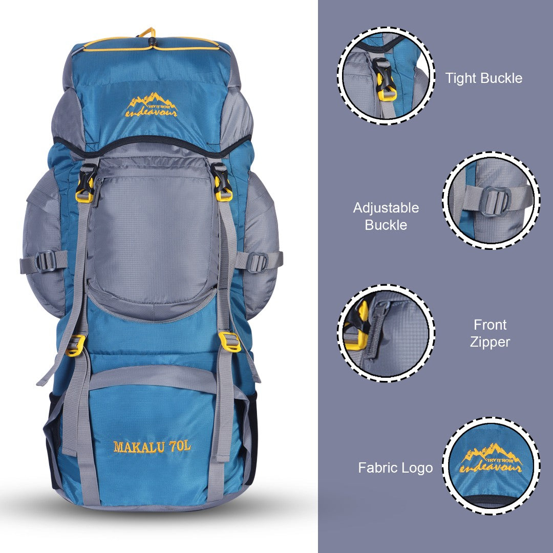 Endeavour Makalu Rucksack For Hiking/Camping/Trekking with Rain Cover/Shoe Compartment - 70 Ltr