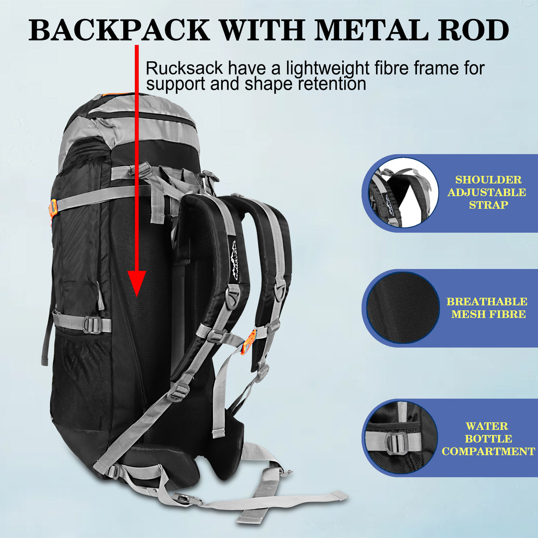 Endeavour Bold Rucksack For Hiking/Camping/Trekking with Rain Cover/Shoe & Laptop Compartment - 75 Ltr