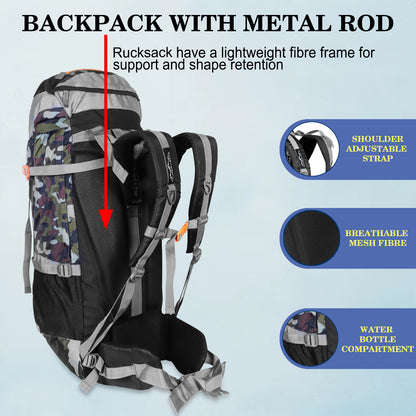 Endeavour Bold Rucksack For Hiking/Camping/Trekking with Rain Cover/Shoe & Laptop Compartment - 75 Ltr