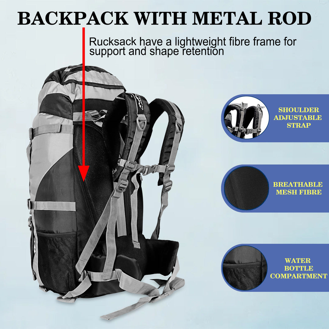 Endeavour Aerodynamic Rucksack For Hiking/Camping/Trekking with Rain Cover/Shoe & Laptop Compartment - 60 Ltr