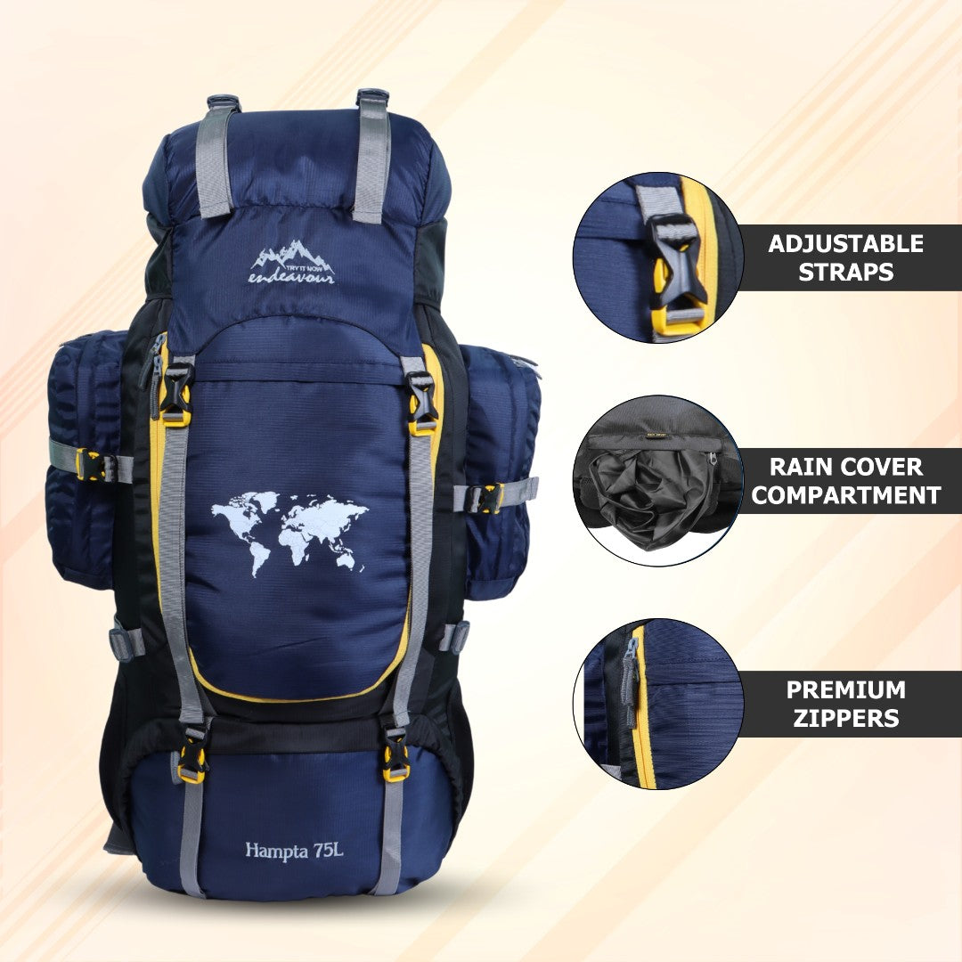 Endeavour Hampta Front Open Rucksack For Hiking/Camping/Trekking with Rain Cover/Shoe Compartment - 75 L