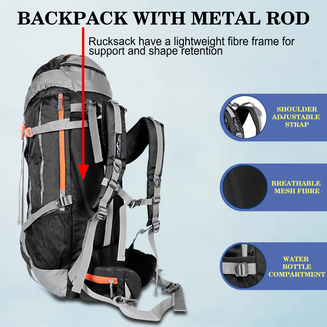 Endeavour Mount Rucksack For Hiking/Camping/Trekking with Rain Cover/Shoe & Laptop Compartment - 75 Ltr