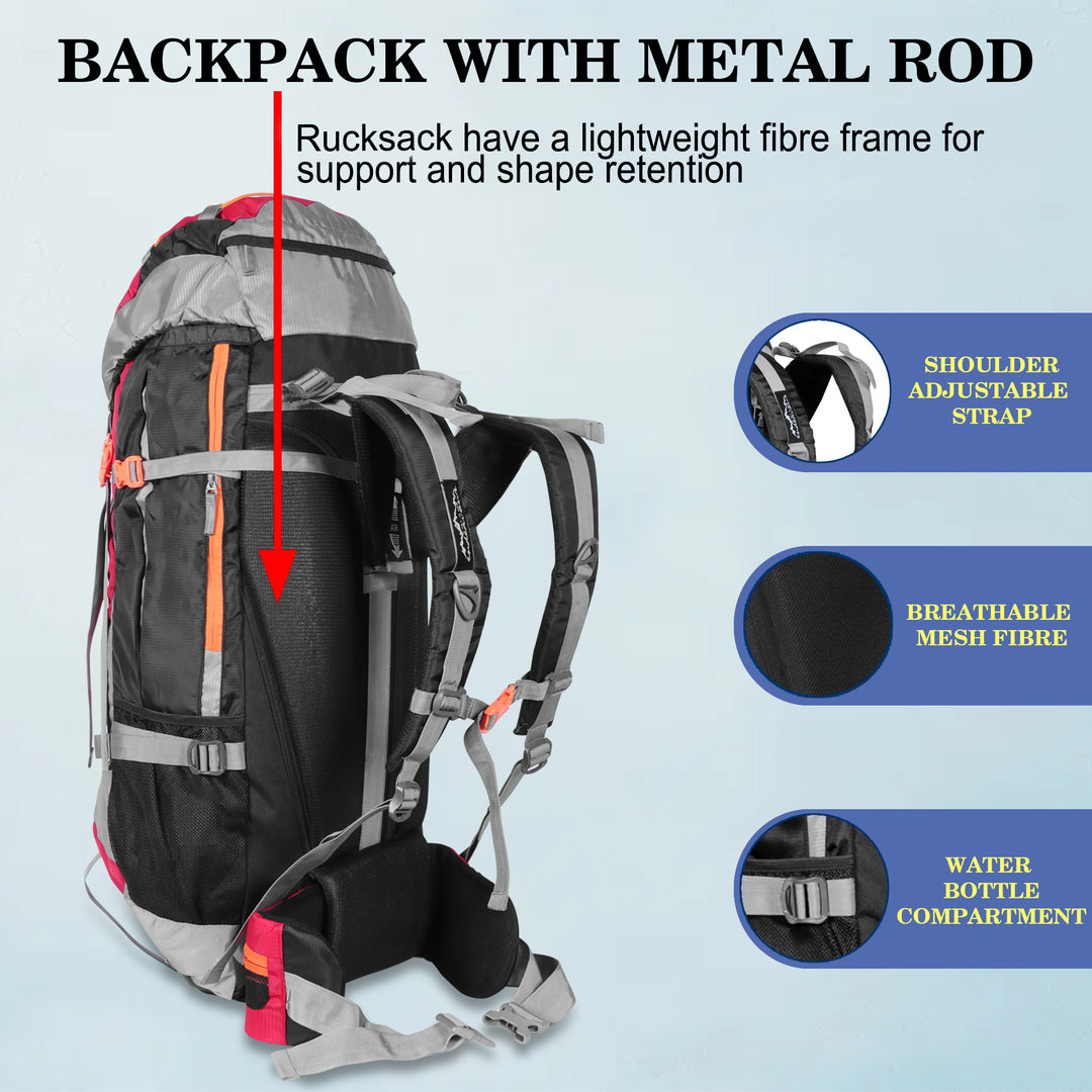 Endeavour Mount Rucksack For Hiking/Camping/Trekking with Rain Cover/Shoe & Laptop Compartment - 75 Ltr