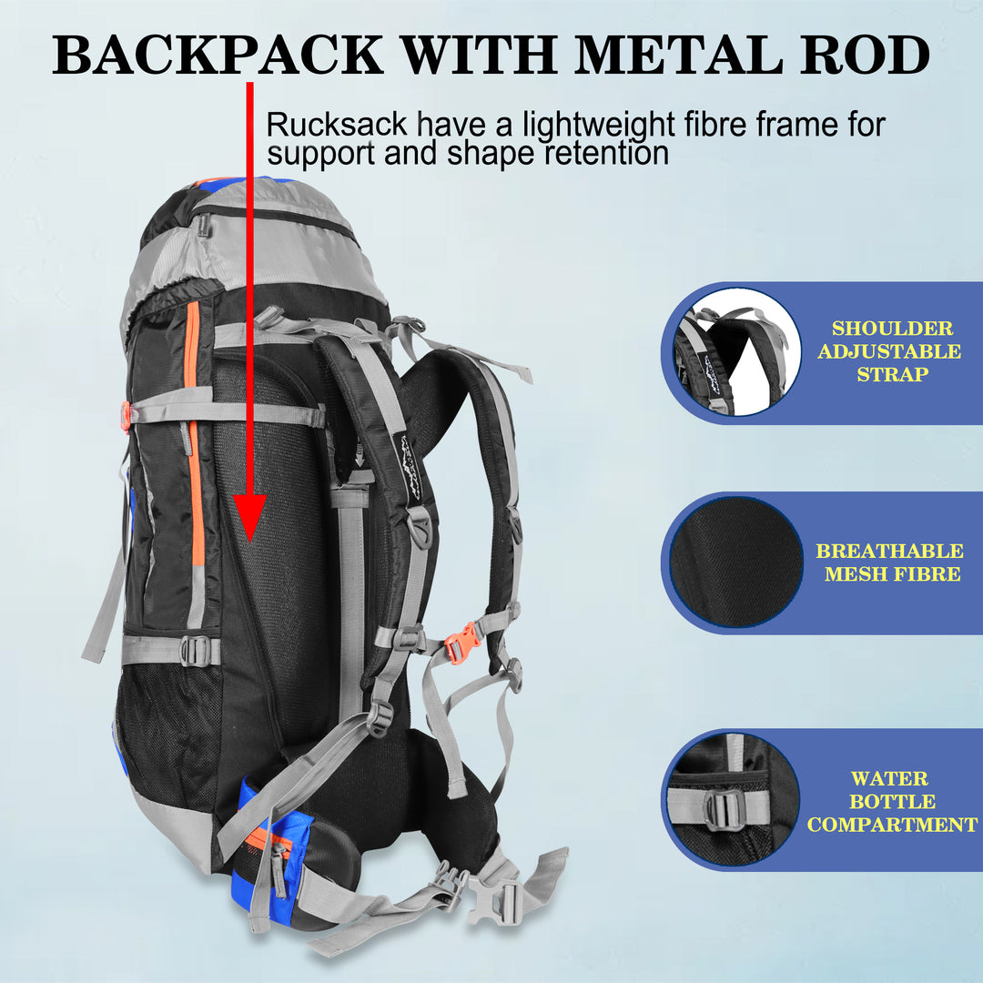 Endeavour Mount Rucksack For Hiking/Camping/Trekking with Rain Cover/Shoe & Laptop Compartment - 75 Ltr