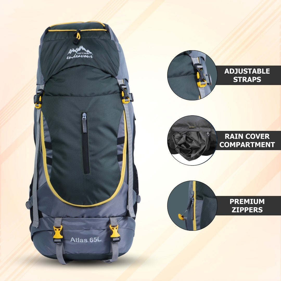 Endeavour Atlas Front Open Rucksack For Hiking/Camping/Trekking with Rain Cover/Shoe Compartment - 65 LTR