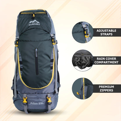 Endeavour Atlas Front Open Rucksack For Hiking/Camping/Trekking with Rain Cover/Shoe Compartment - 65 LTR