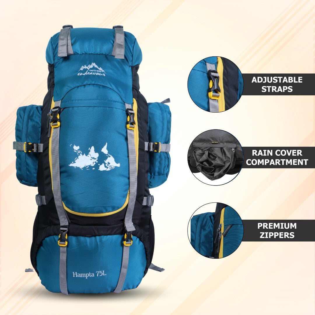 Endeavour Hampta Front Open Rucksack For Hiking/Camping/Trekking with Rain Cover/Shoe Compartment - 75 L