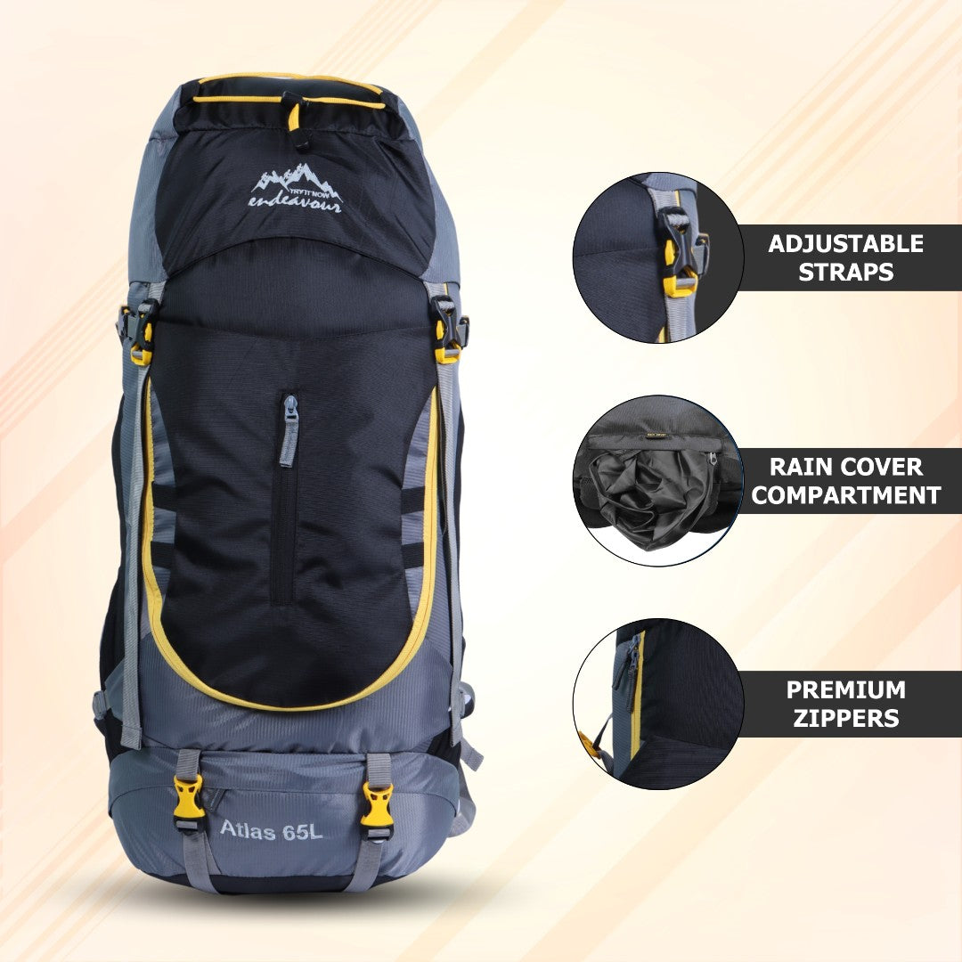 Endeavour Atlas Front Open Rucksack For Hiking/Camping/Trekking with Rain Cover/Shoe Compartment - 65 LTR