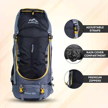 Endeavour Atlas Front Open Rucksack For Hiking/Camping/Trekking with Rain Cover/Shoe Compartment - 65 LTR