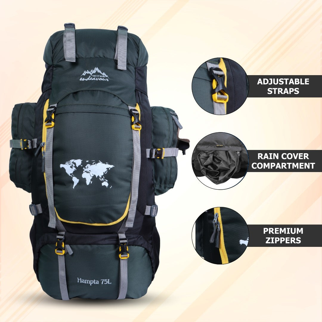 Endeavour Hampta Front Open Rucksack For Hiking/Camping/Trekking with Rain Cover/Shoe Compartment - 75 L