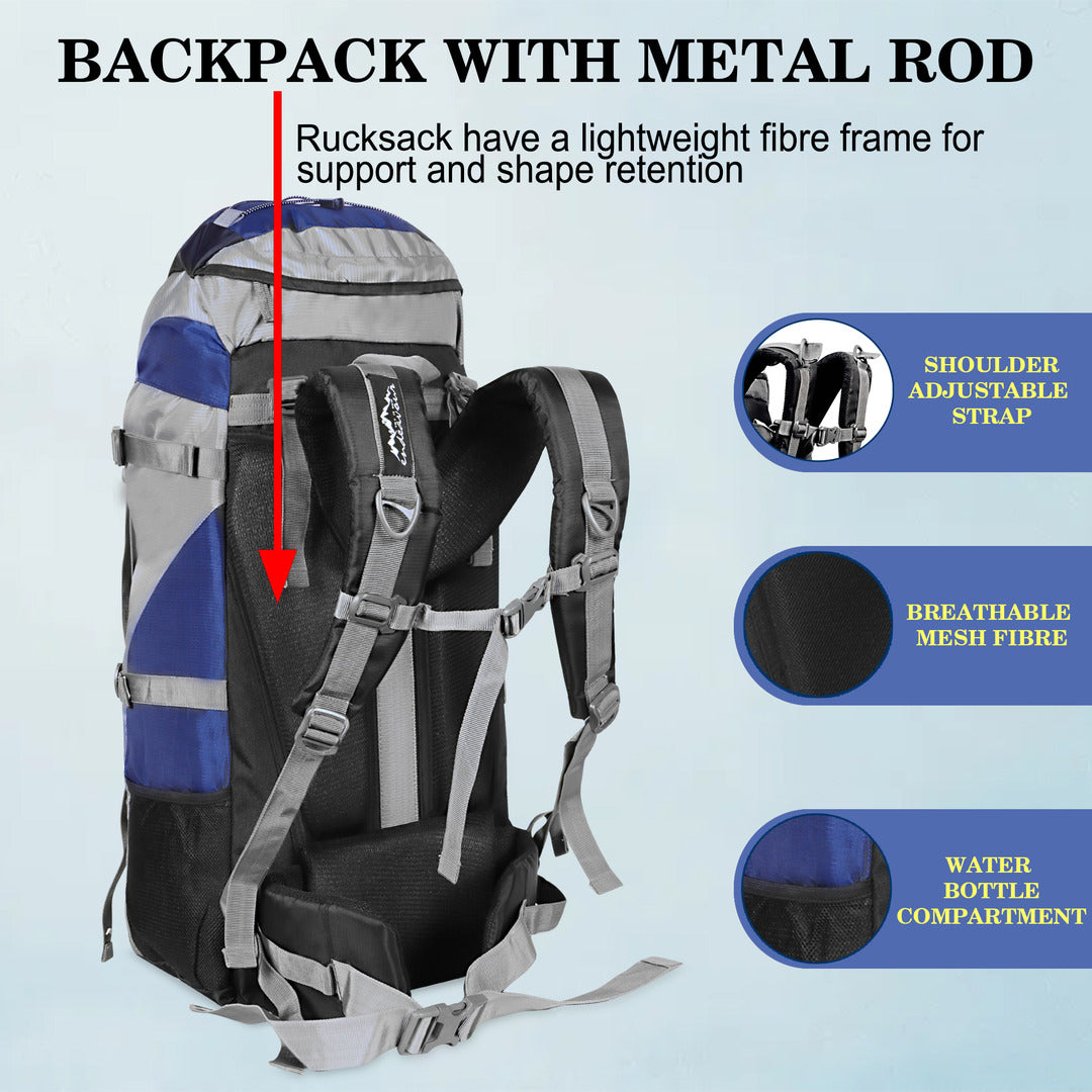 Endeavour Aerodynamic Rucksack For Hiking/Camping/Trekking with Rain Cover/Shoe & Laptop Compartment - 60 Ltr
