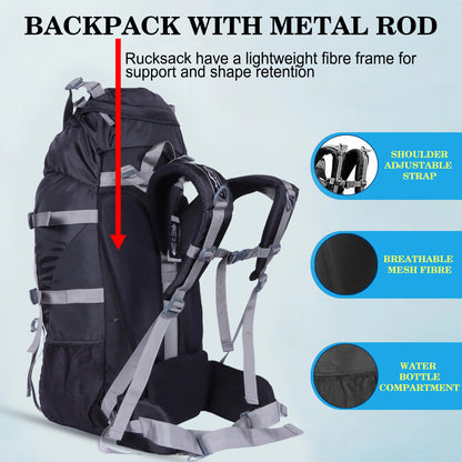 Endeavour Snow Rucksack for Hiking/Camping/Trekking with Rain Cover/Shoe & Laptop Compartment - 60 Ltr
