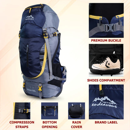 Endeavour Atlas Front Open Rucksack For Hiking/Camping/Trekking with Rain Cover/Shoe Compartment - 65 LTR