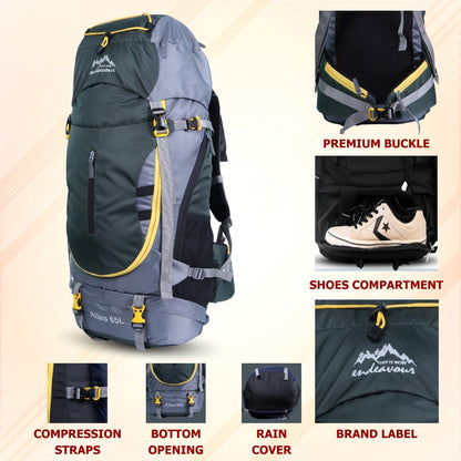 Endeavour Atlas Front Open Rucksack For Hiking/Camping/Trekking with Rain Cover/Shoe Compartment - 65 LTR