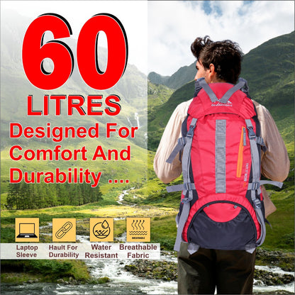 Endeavour Snow Rucksack for Hiking/Camping/Trekking with Rain Cover/Shoe & Laptop Compartment - 60 Ltr