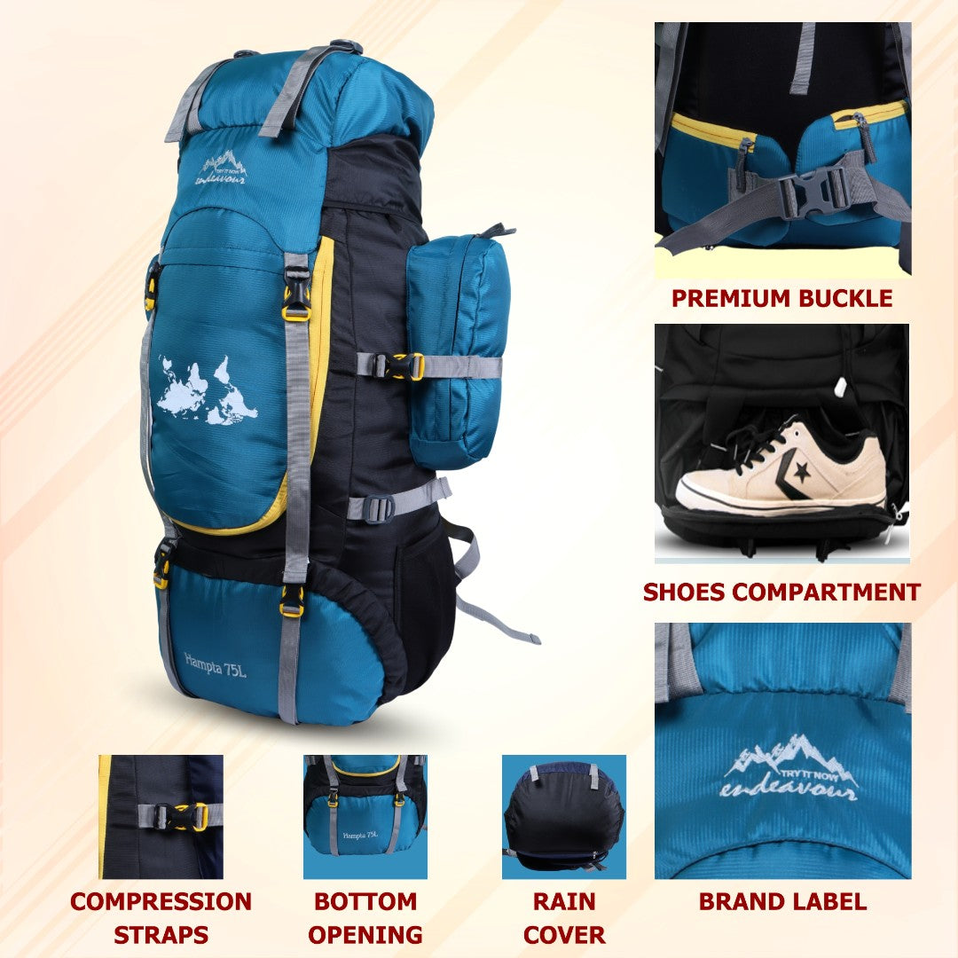 Endeavour Hampta Front Open Rucksack For Hiking/Camping/Trekking with Rain Cover/Shoe Compartment - 75 L