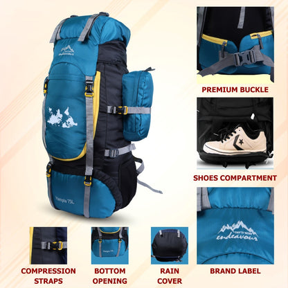 Endeavour Hampta Front Open Rucksack For Hiking/Camping/Trekking with Rain Cover/Shoe Compartment - 75 L