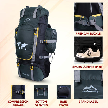 Endeavour Hampta Front Open Rucksack For Hiking/Camping/Trekking with Rain Cover/Shoe Compartment - 75 L