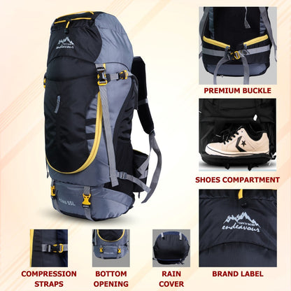 Endeavour Atlas Front Open Rucksack For Hiking/Camping/Trekking with Rain Cover/Shoe Compartment - 65 LTR