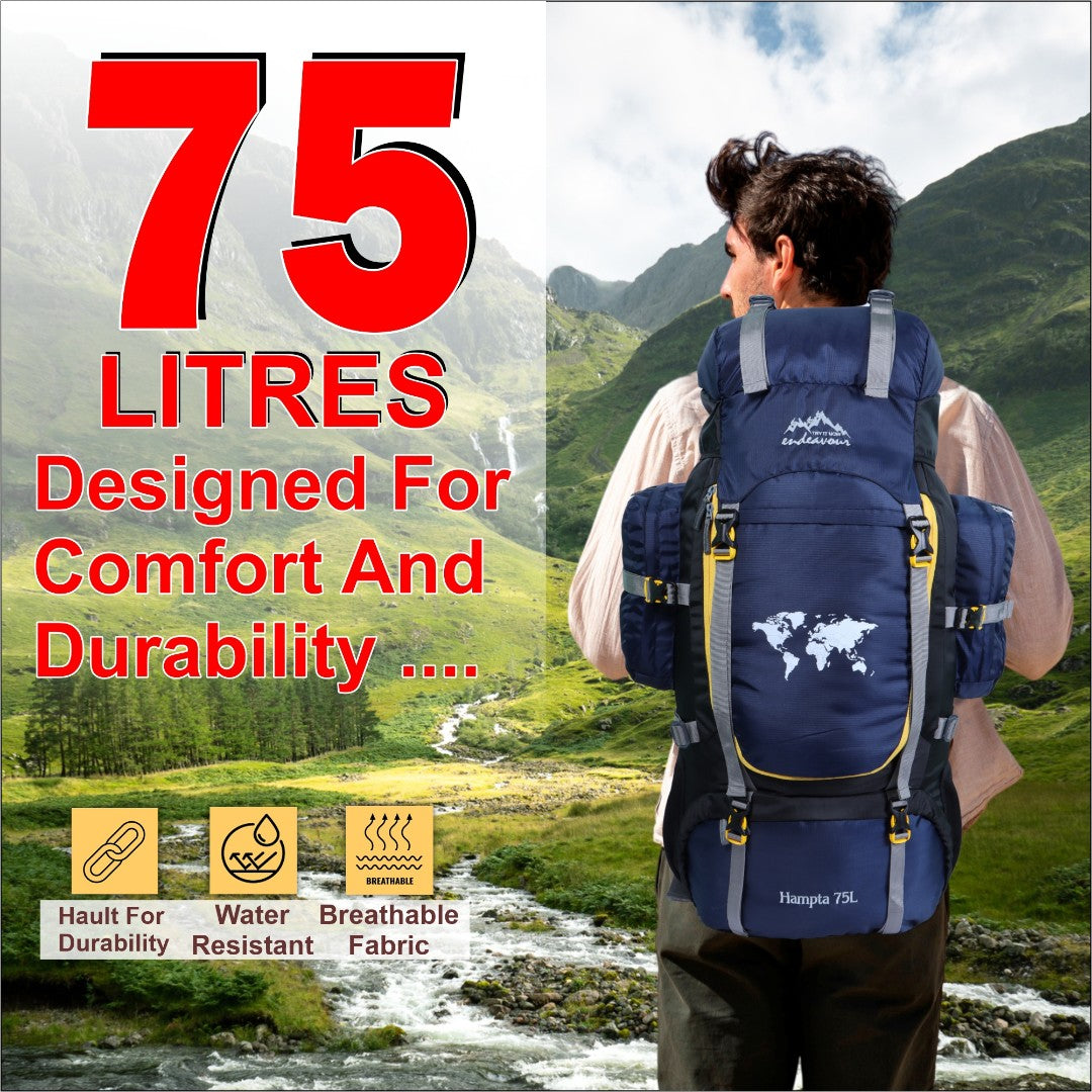 Endeavour Hampta Front Open Rucksack For Hiking/Camping/Trekking with Rain Cover/Shoe Compartment - 75 L