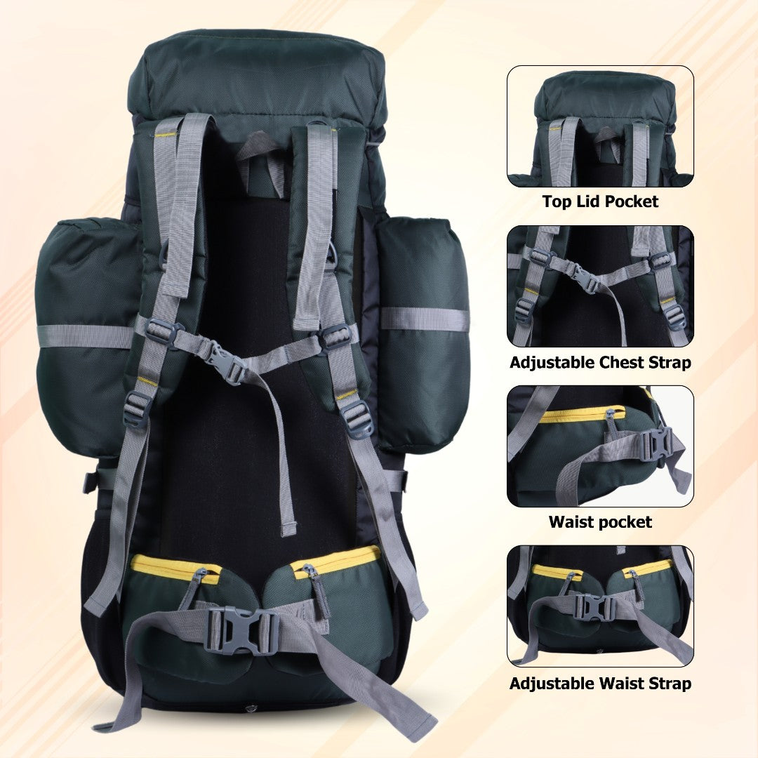 Endeavour Hampta Front Open Rucksack For Hiking/Camping/Trekking with Rain Cover/Shoe Compartment - 75 L