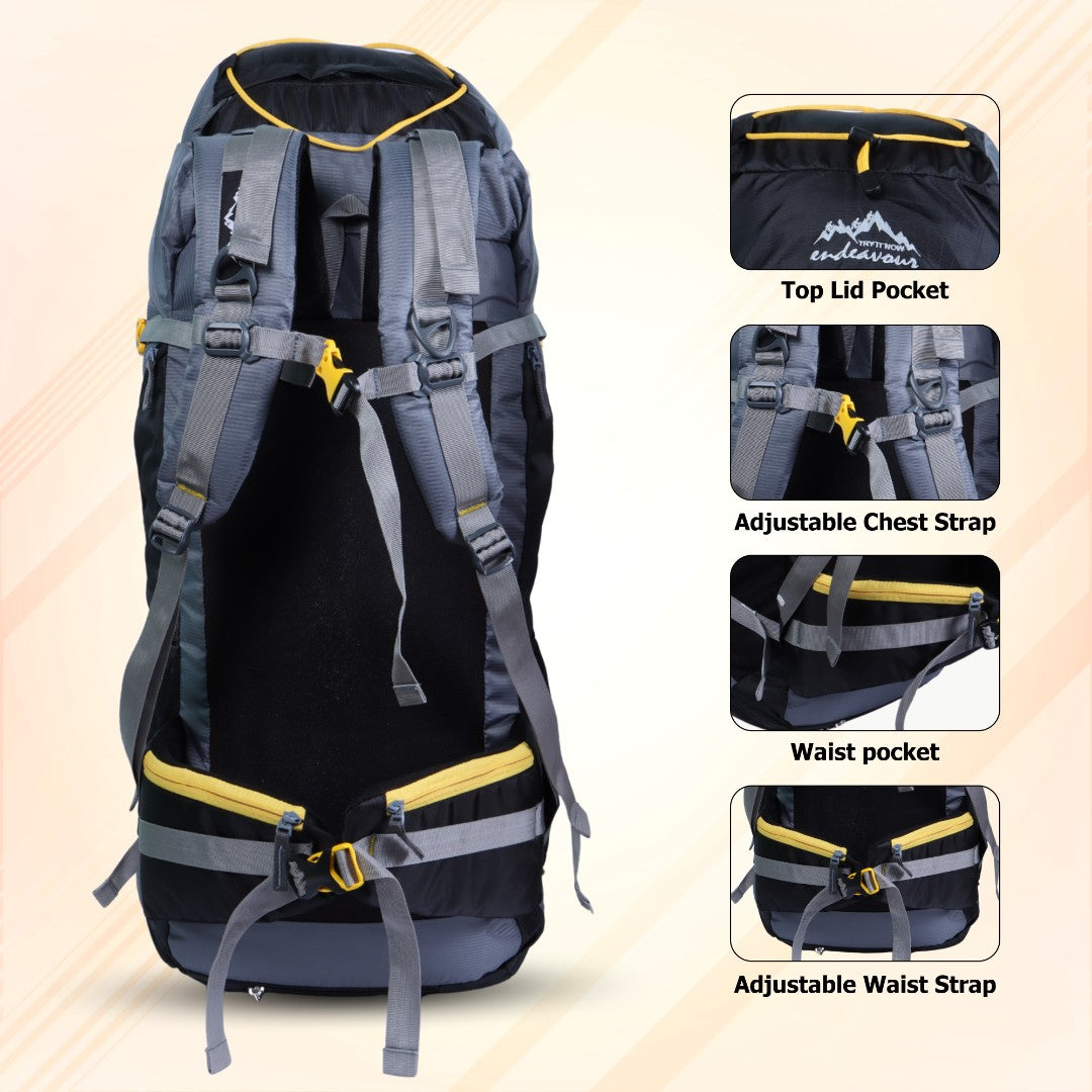 Endeavour Atlas Front Open Rucksack For Hiking/Camping/Trekking with Rain Cover/Shoe Compartment - 65 LTR