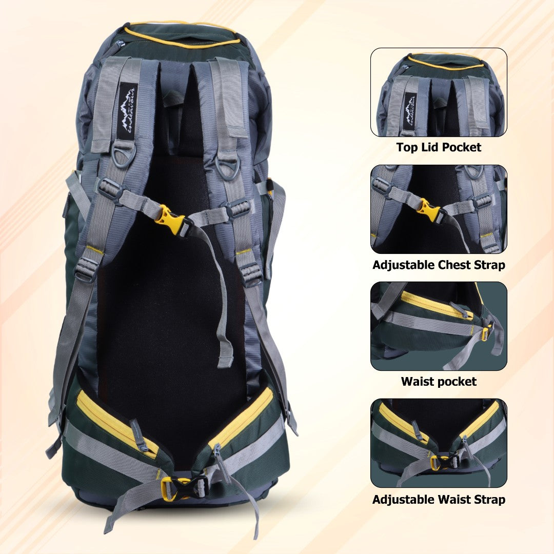 Endeavour Atlas Front Open Rucksack For Hiking/Camping/Trekking with Rain Cover/Shoe Compartment - 65 LTR
